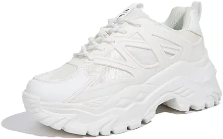 niluber chunky sneakers for women platform sneakers for women comfortable casual tennis shoes lace up fashion walking shoeswhite8