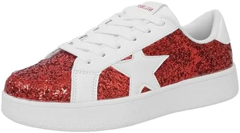 niluber star sneakers for women low top comfortable cushioned white gold sliver leopard platform sneakers lace up red glitter platform party shoesred glitter6