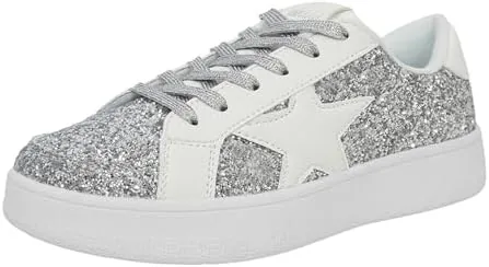 niluber star sneakers for women low top comfortable cushioned white gold sliver leopard platform sneakers lace up red glitter platform party shoessilver glitter9