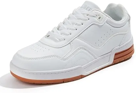 niluber womens fashion low top sneakers white pu leather tennis shoes lace up comfortable casual waking shoeswhite11